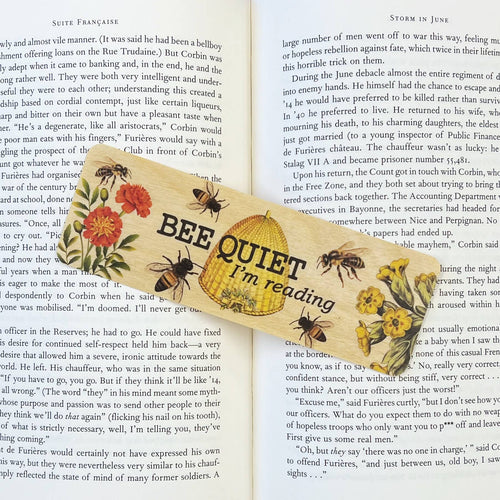 Bee Quiet... I'm Reading Natural Eco Friendly Wood Bookmark
