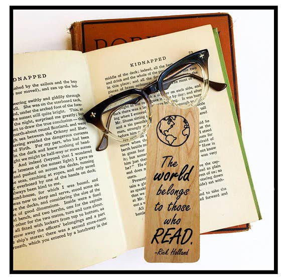 The world belongs to those who read Wood Bookmark