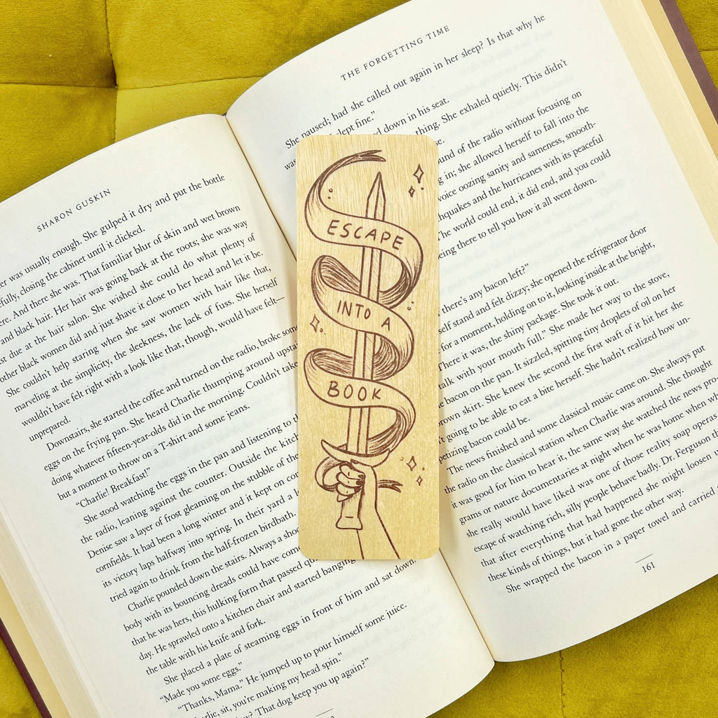 Escape Into a Book Artist Illustrated Wood Bookmark