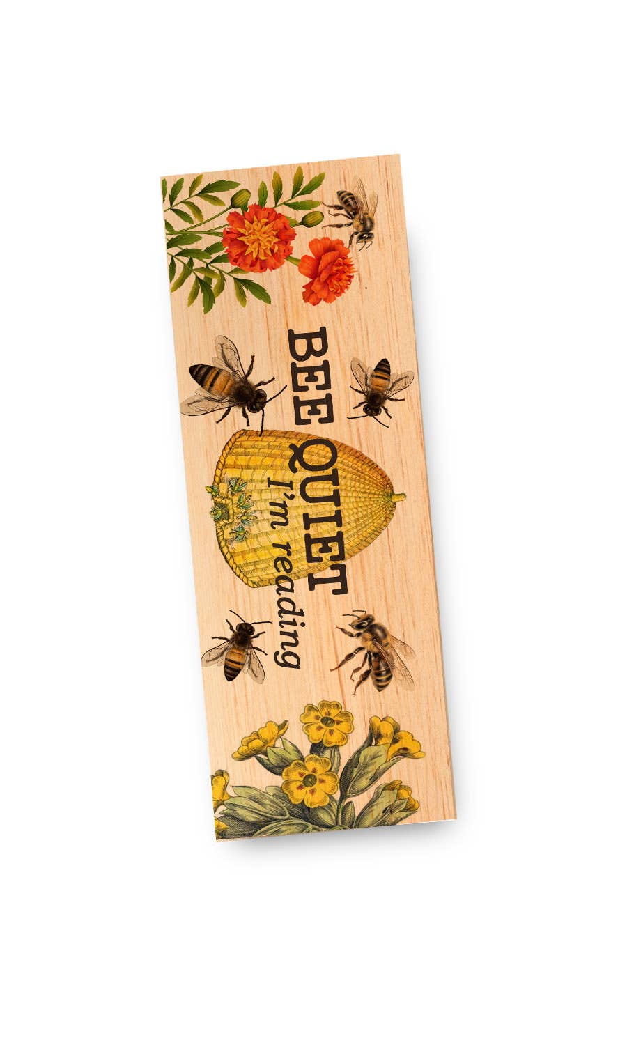 Bee Quiet... I'm Reading Natural Eco Friendly Wood Bookmark