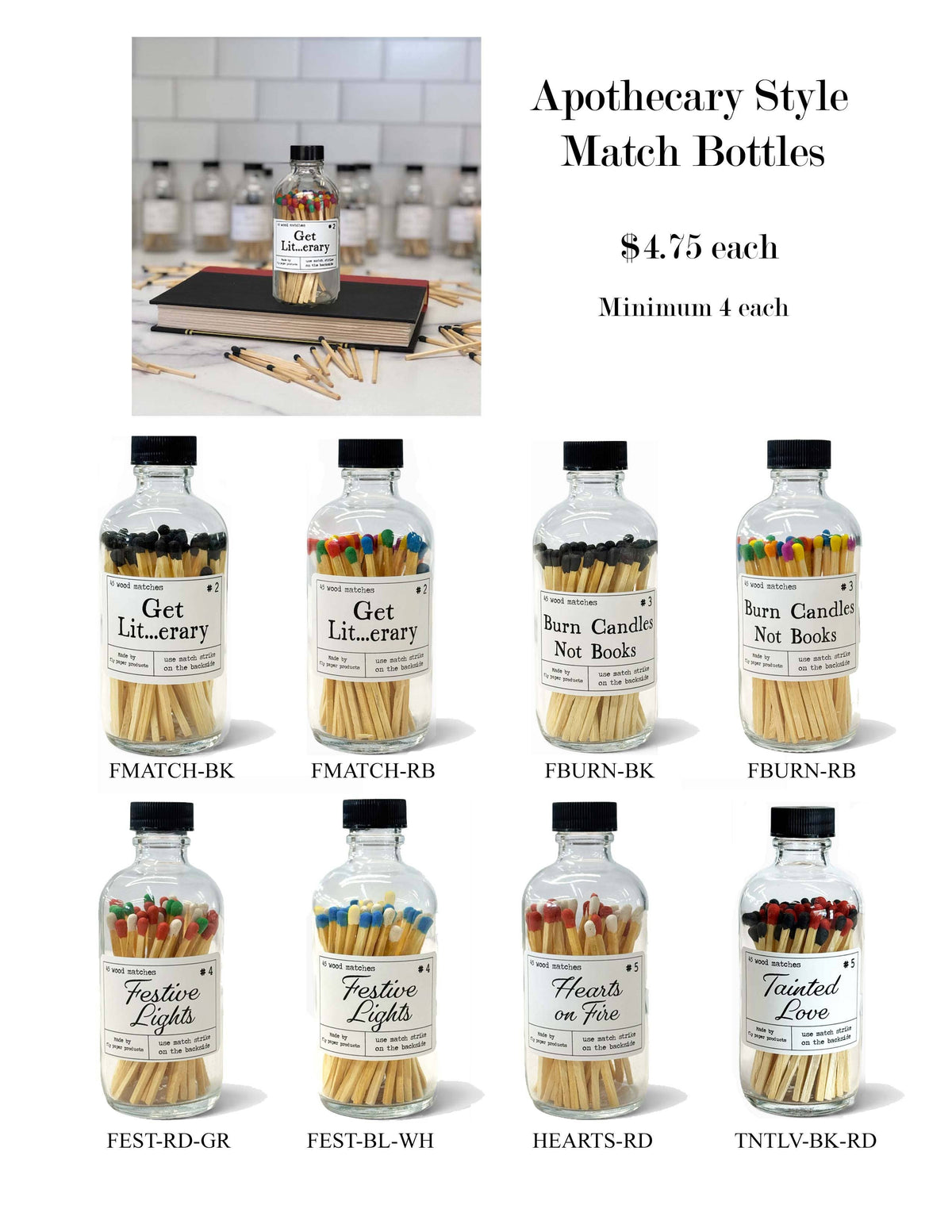 Burn Candles Not Books Rainbow or Black Safety Match Bottle : Rainbow